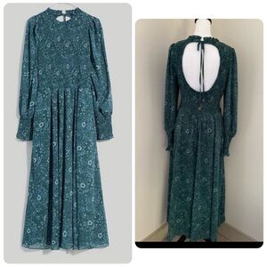 Madewell Crinkle Georgette Lucie Tie-Back Midi Dress in Woodland Floral